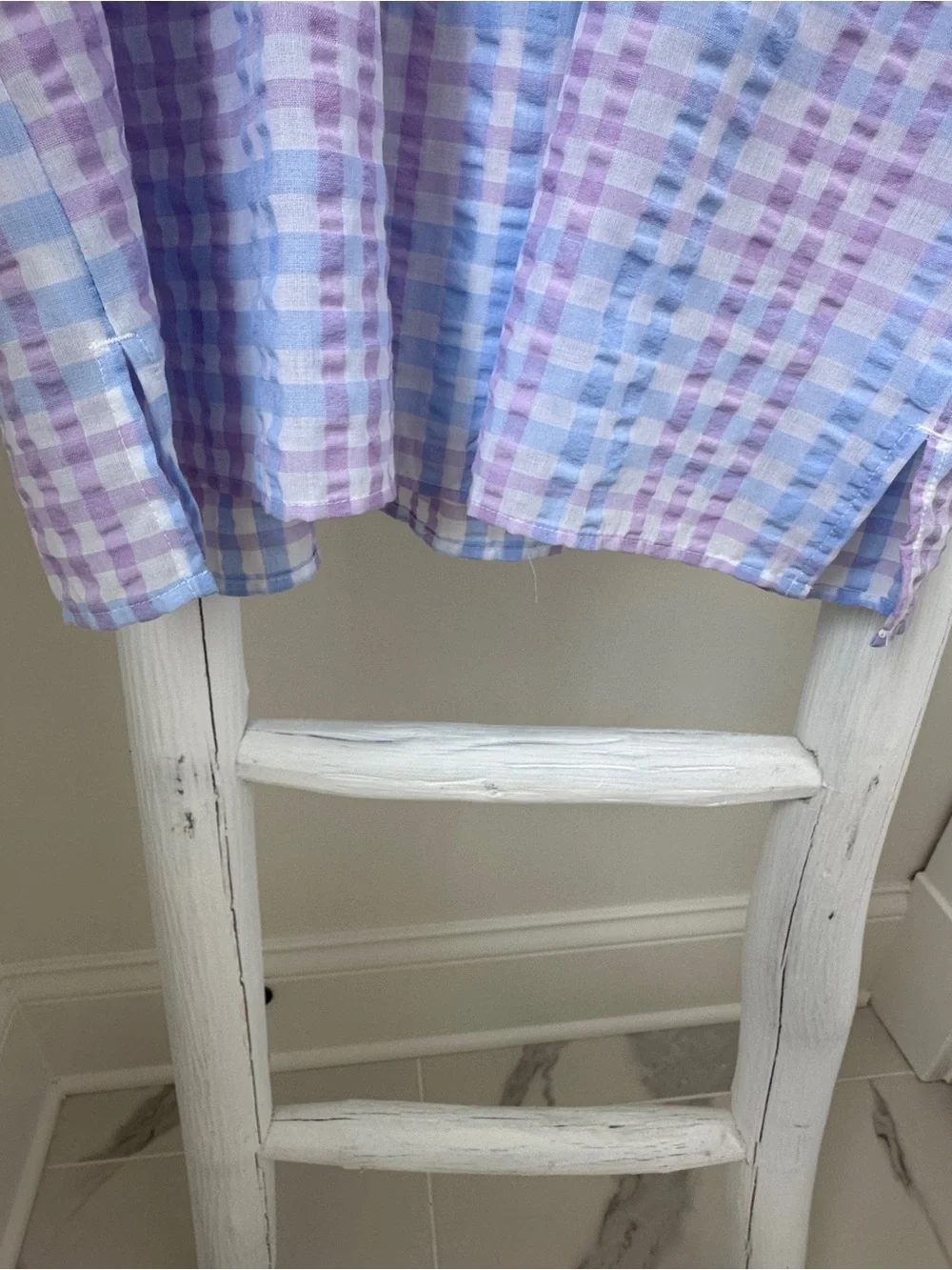 LOFT Lavender & Light Blue Gingham Puff-Sleeve Peasant Blouse Size Large